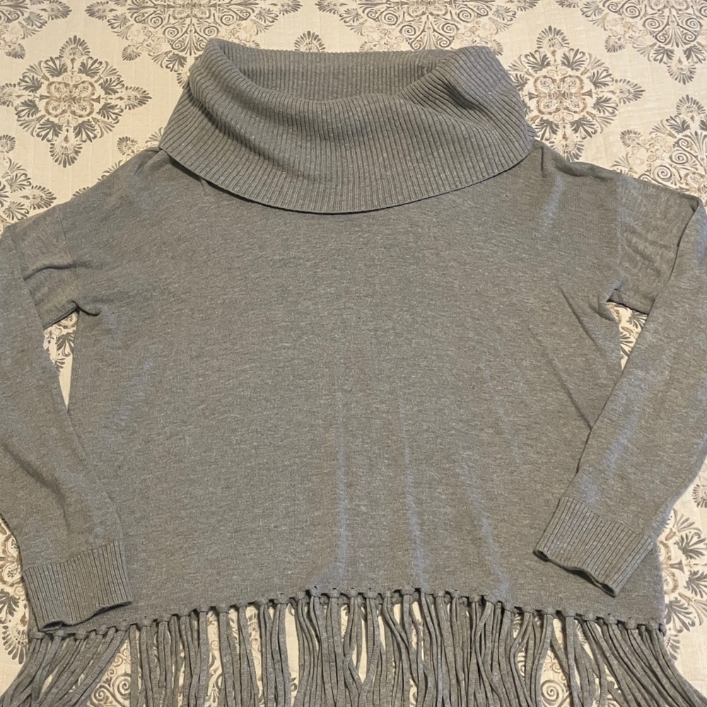 Michael Kors Gray Cowl Neck Fringe Sweater Size Large